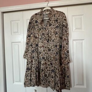 Tuckernuck Brown and Cream Tiered Bishop Sleeve Dress